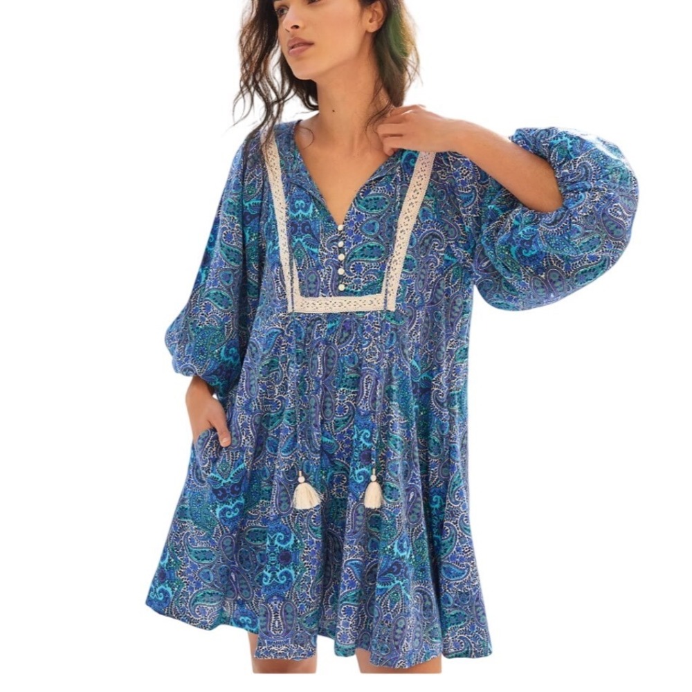 Anthropologie Lissa Playsuit Paisley Romper Balloon Sleeve Medium